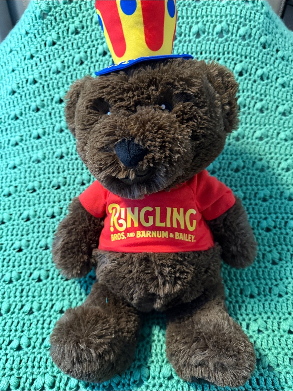 Ringling Bros. Brown Plush Bear with Red Logo Tee and Colorful Hat